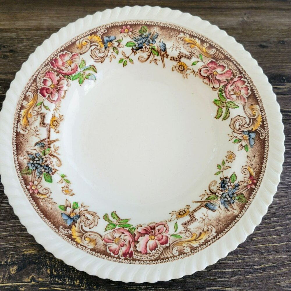 Vintage Johnson Bros Devonshire Soup Bowl Set Of 2, Old English Floral & Bird - Picture 13 of 14
